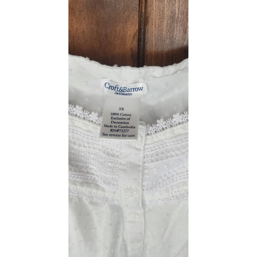 Croft & Barrow 3X White Cotton Nightgown Embroidered Sleep Dress - Picture 3 of 7